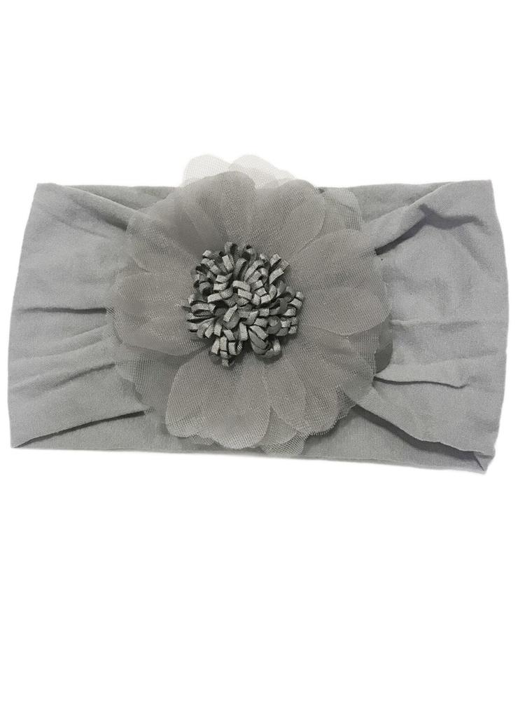 Baby Wisp - Headband - Nylon Flower - Grey | Style My Kid