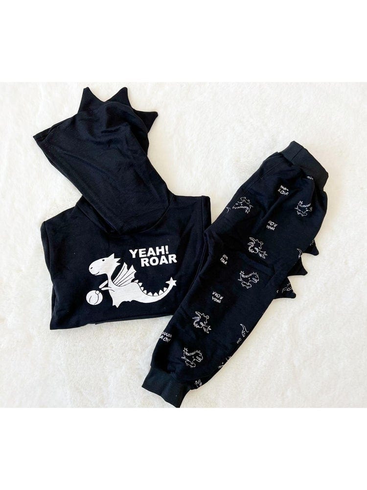 Dinosaur Dragon Spiked Hoodie & Jogger 2 Piece Boys Outfit - Black and White | Style My Kid