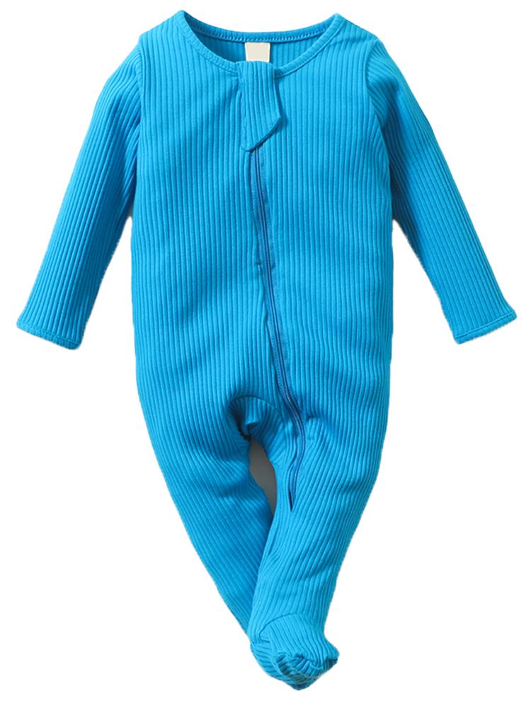 Bright Blue Footed Ribbed Baby Sleepsuit | Style My Kid