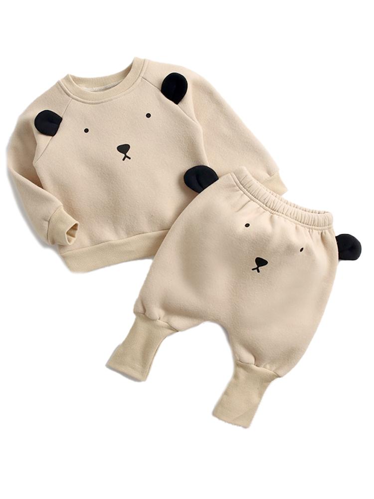 Panda Pop - Long Sleeve Top Matching Bottoms Cream Outfit with Panda Ears 