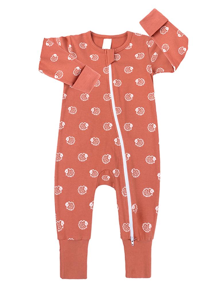Peach Hedgehog Zippy Baby Sleepsuit with Hand & Feet Cuffs | Style My Kid