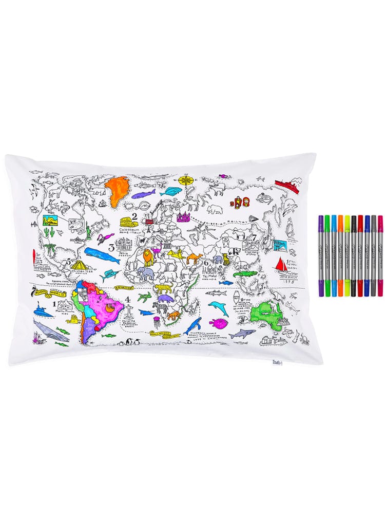 Eat Sleep Doodle - Pillowcase Colour and Learn - World Map 