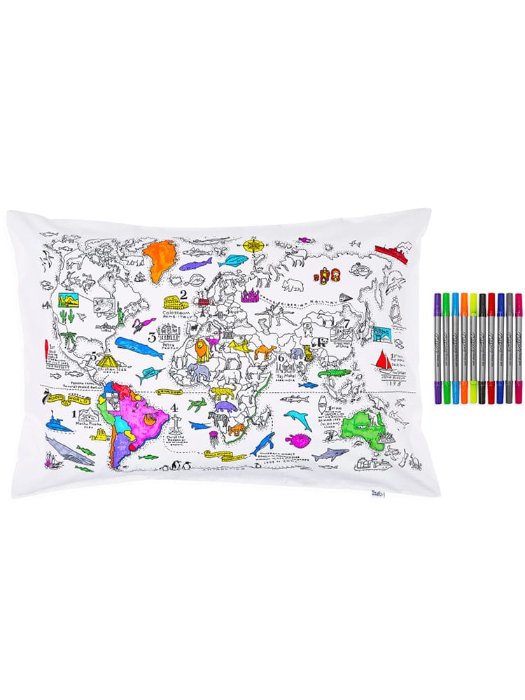 Eat Sleep Doodle - Pillowcase Colour and Learn - World Map | Style My Kid