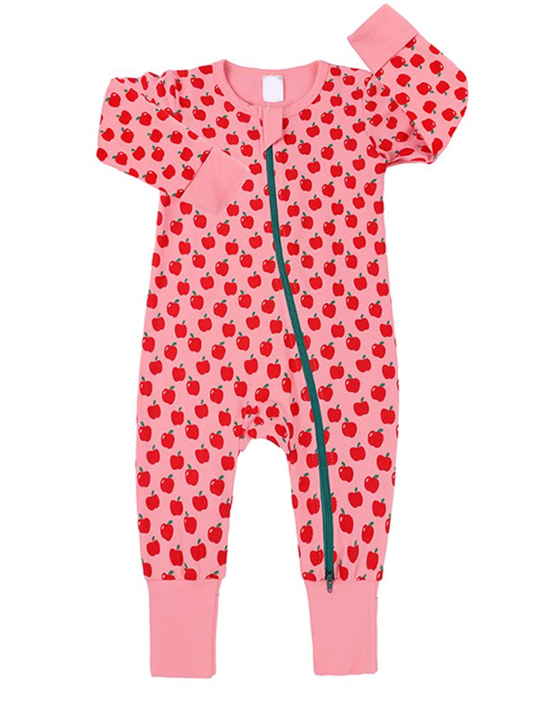 Pink Apples Zippy Baby Sleepsuit with Hand & Feet Cuffs | Style My Kid