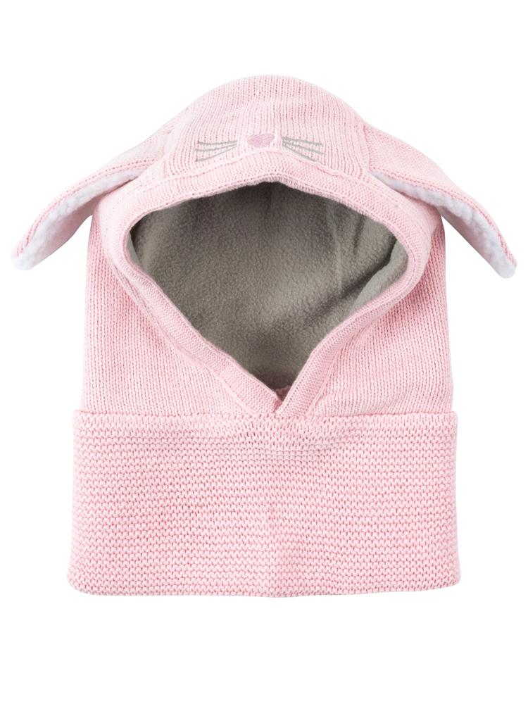 Pink Kniited Baby Bunny Balaclava Hat