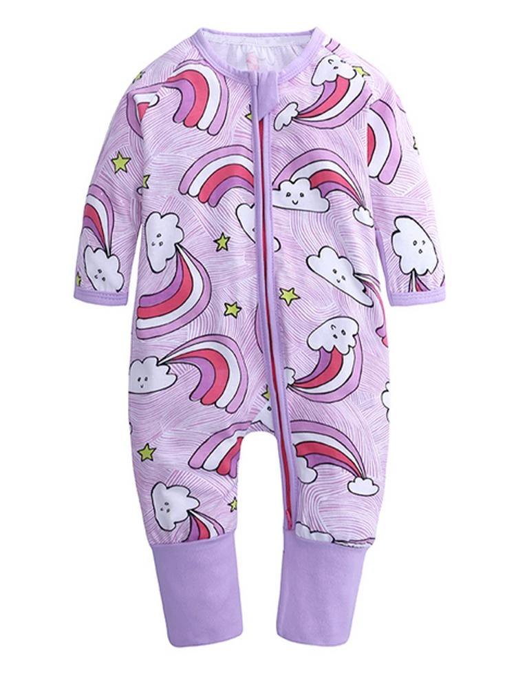 Lilac Zippy Baby Zip Sleepsuit - Happy Clouds 