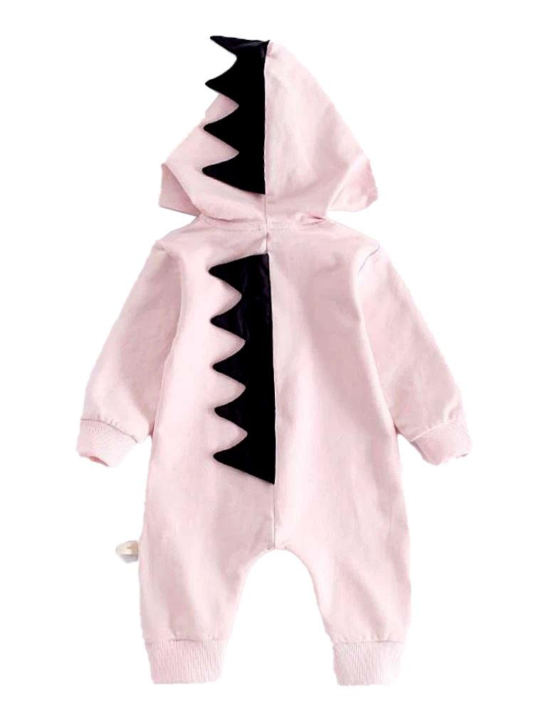 Pale Pink Dinosaur Baby Hooded Onesie With Dark Spikes | Style My Kid