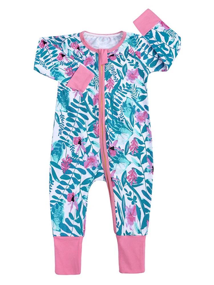 Pink Petals Zippy Baby Sleepsuit Playsuit with Feet Cuffs | Style My Kid