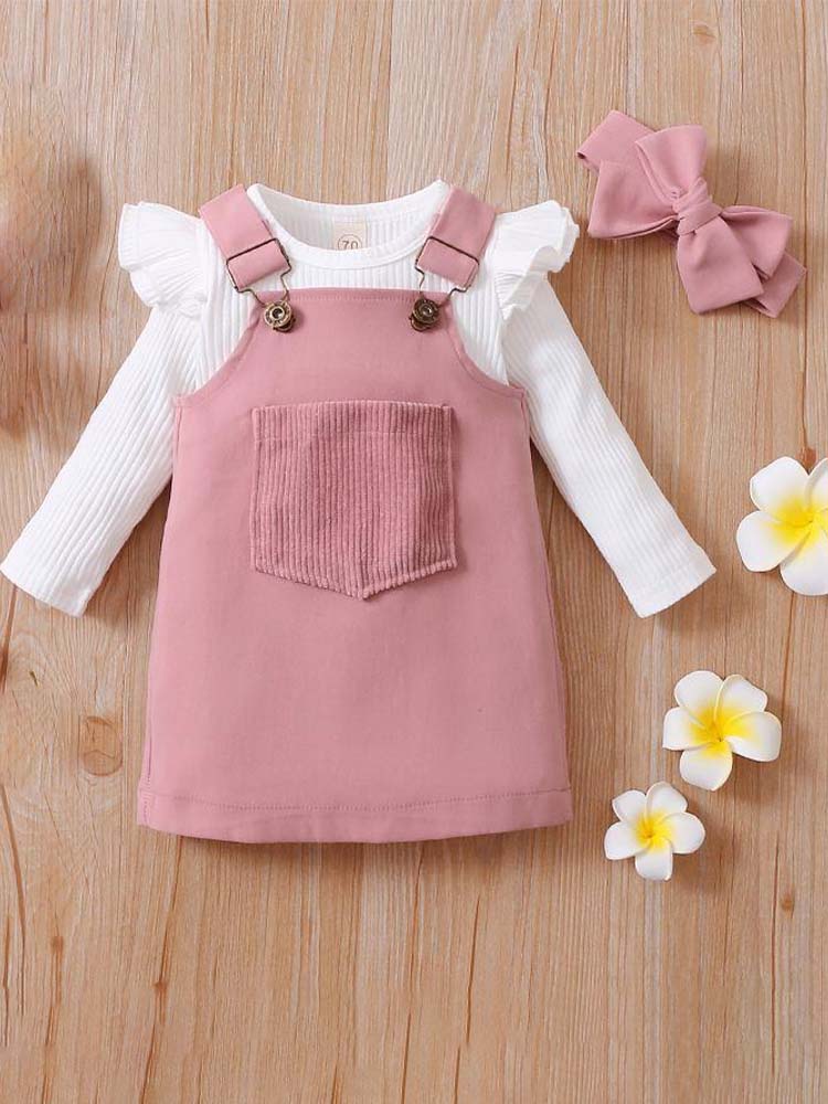 Baby Girl Pinafore Dress Bodysuit Matching Headband 3 Piece Outfit 