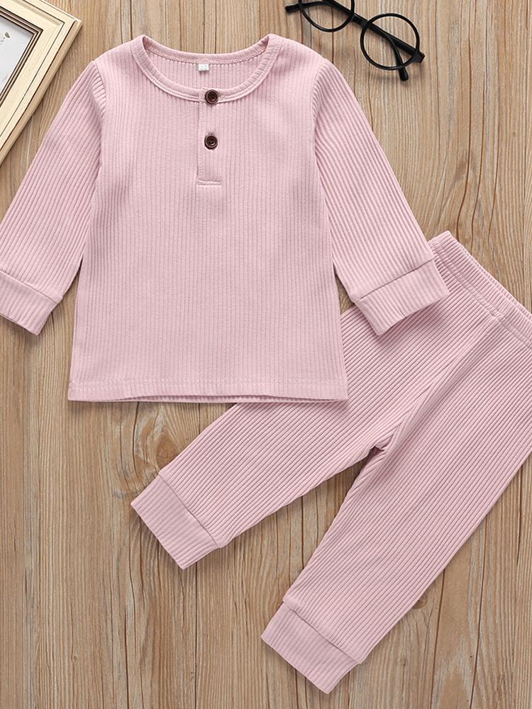 Girls Pink Matching 2 Piece Ribbed Top & Bottoms Outfit | Style My Kid