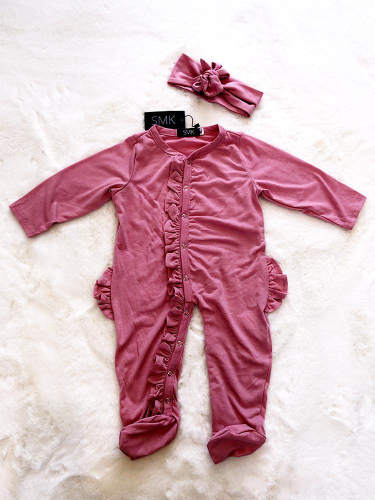 Rose Baby Footed Sleepsuit with Front Bottom Ruffles 