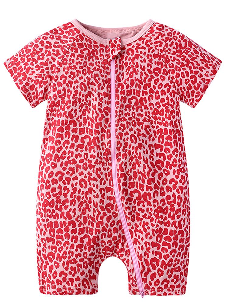 Leopard Baby Zip Sleepsuit Romper - SHORT SLEEVED 