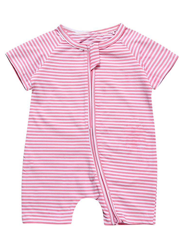 Pink Stripes Baby Zip Sleepsuit Romper - SHORT SLEEVED | Style My Kid