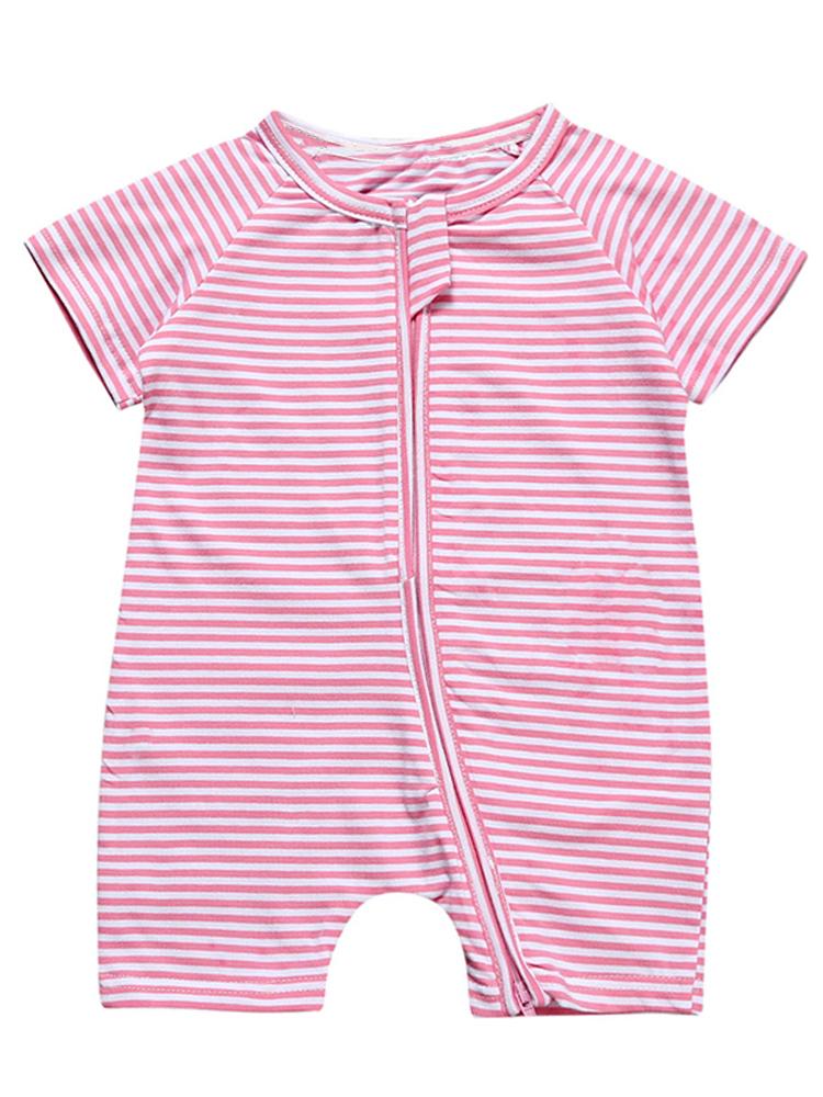 Stripes Baby Zip Sleepsuit Romper - SHORT SLEEVED 