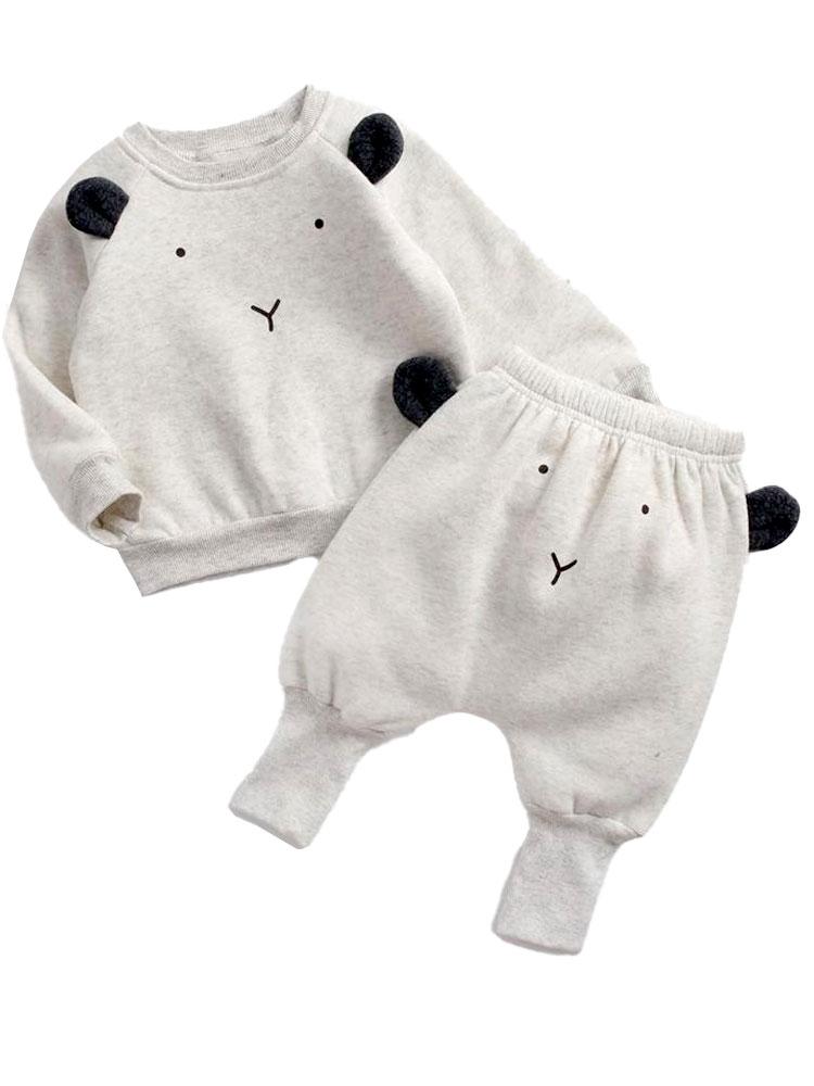 Girls Long Sleeve Top and Bottoms Outfit with Polar Bear Ears - 2 Pieces Sweatshirt Set 