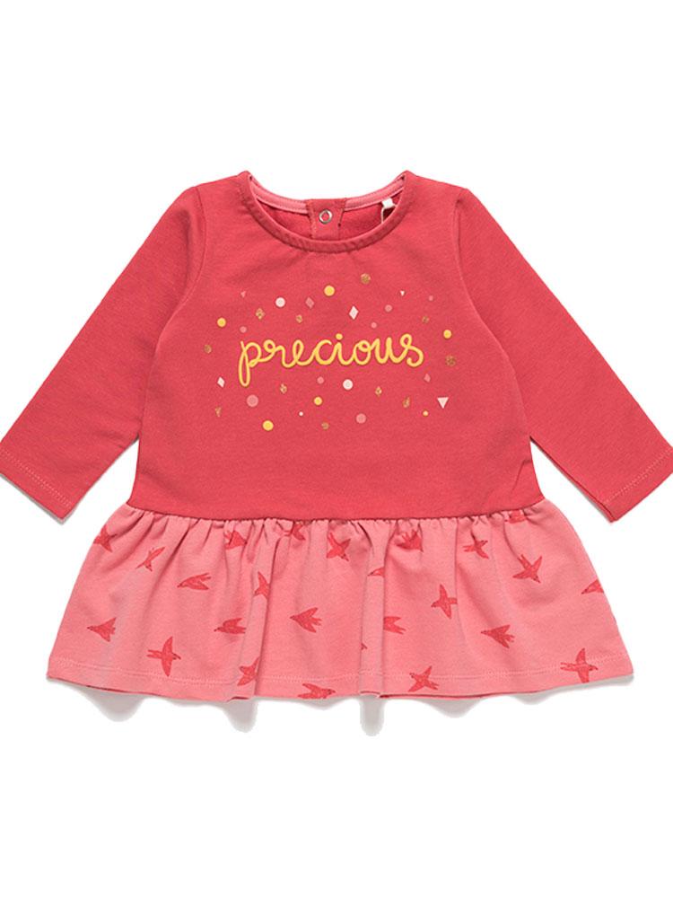 Girls Long Sleeved Red Dress with Precious motif | Style My Kid