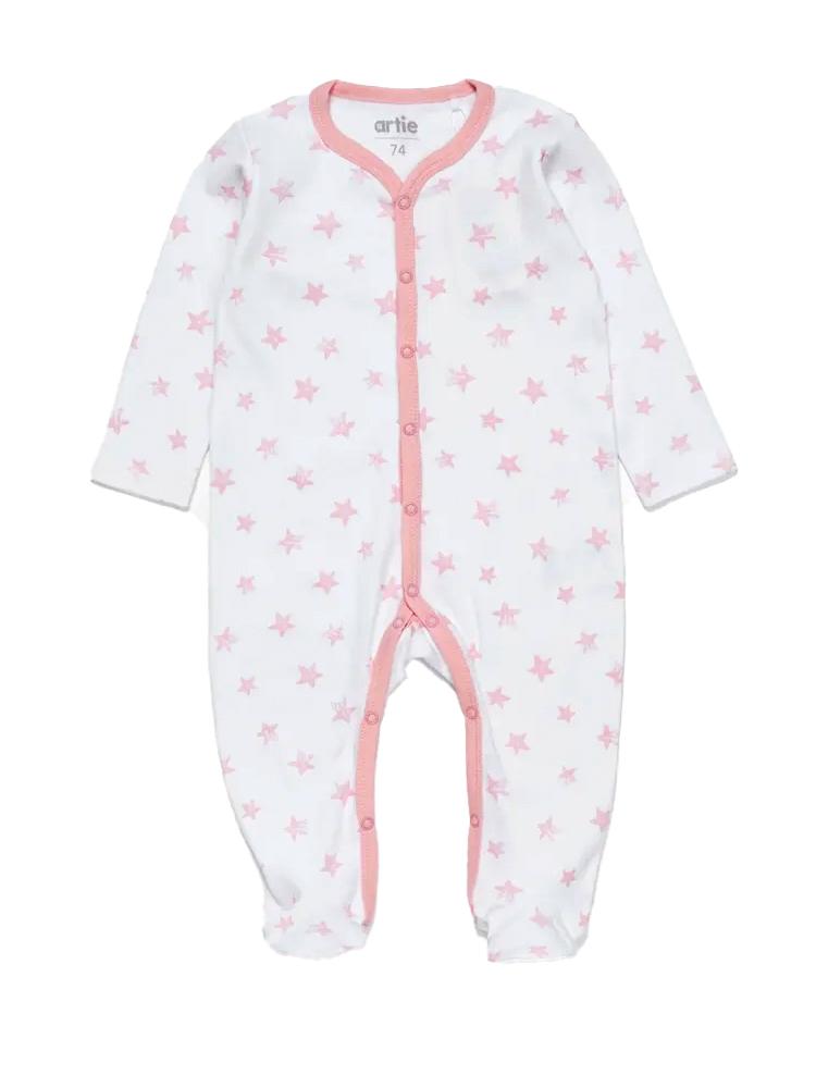 Pink and White Interlock Baby Sleepsuit | Style My Kid