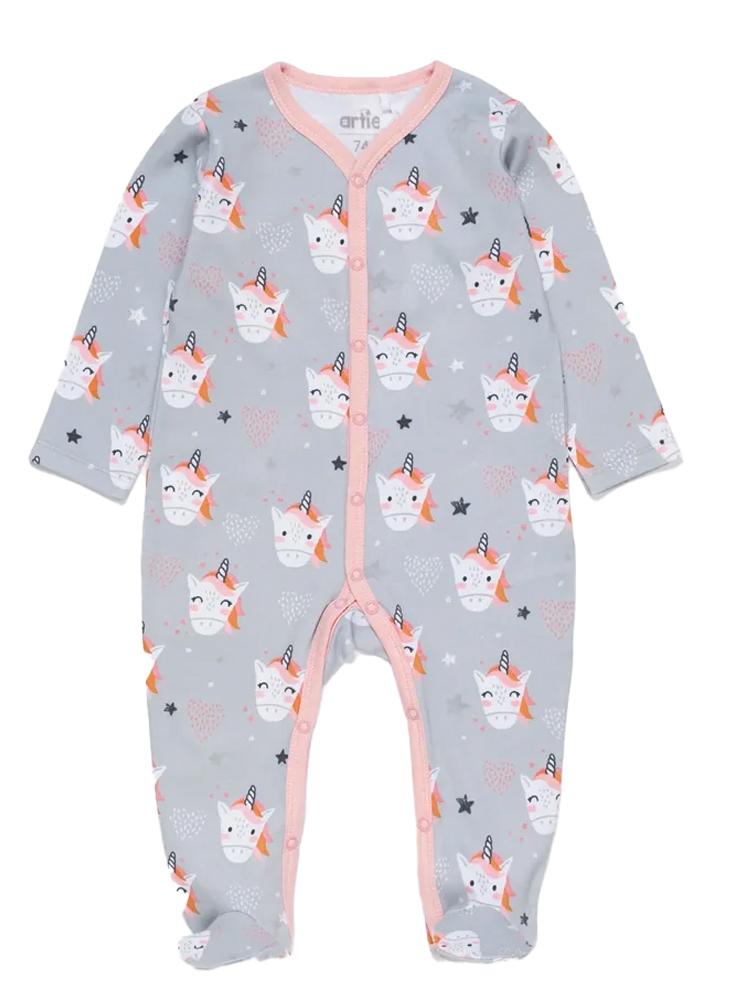 Pink and Grey Baby Unicorn Sleepsuit | Style My Kid