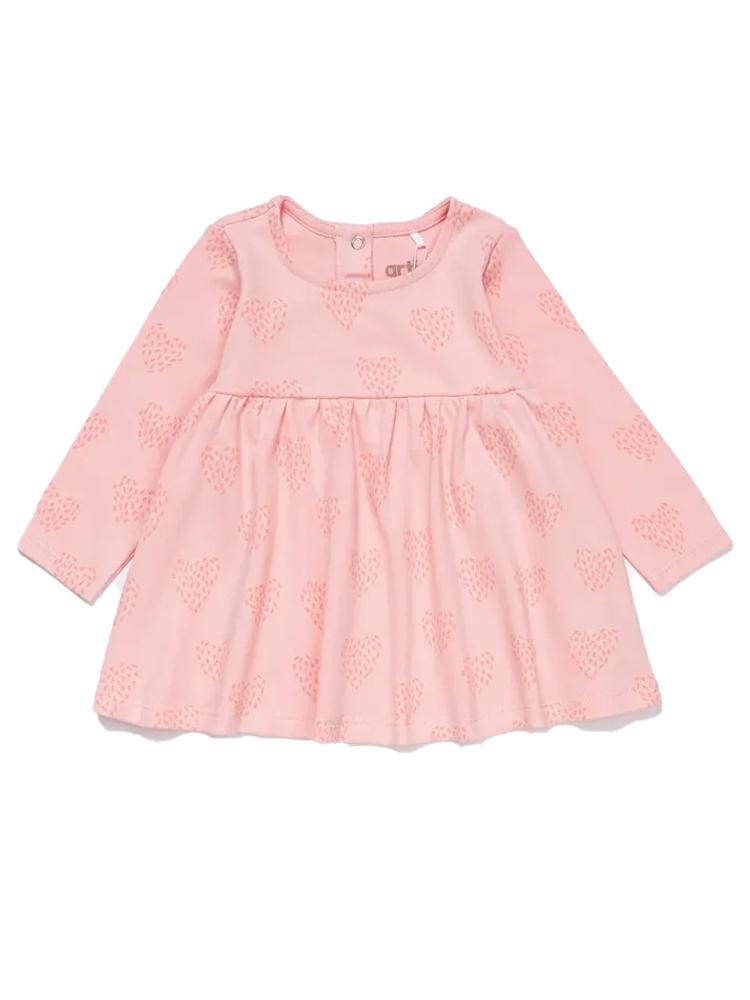 Pink Interlock Long Sleeved Dress with Heart Pattern | Style My Kid