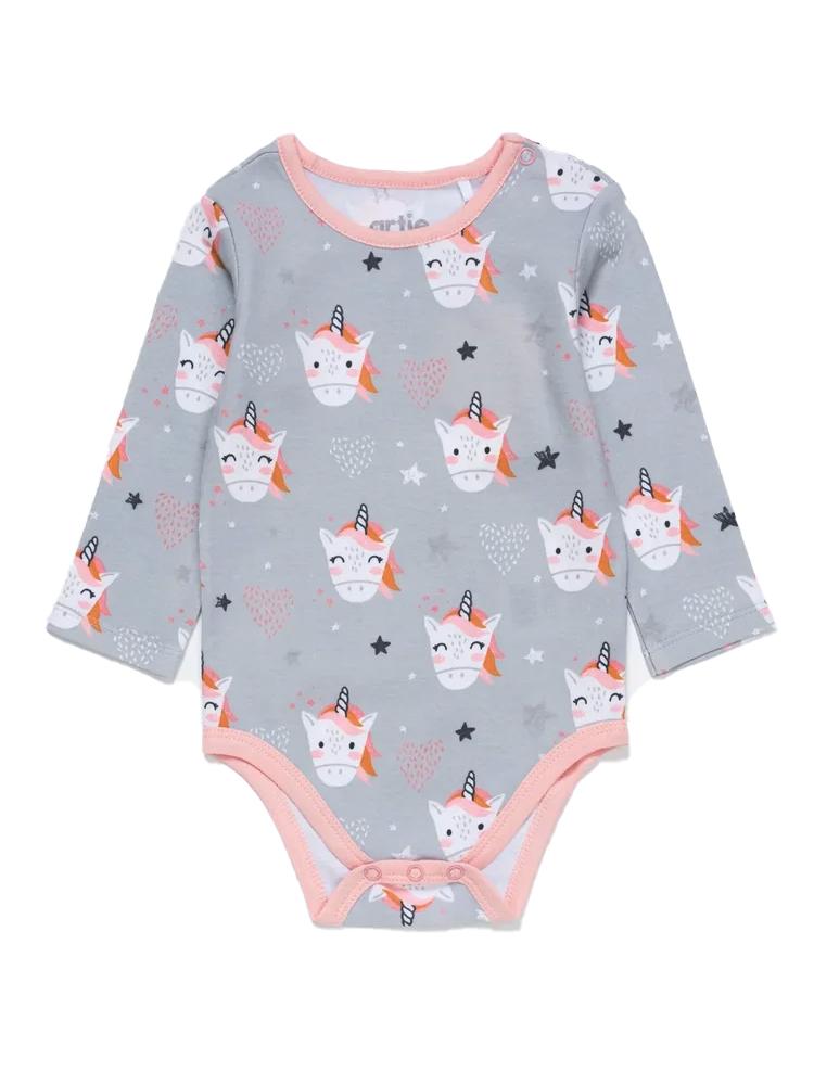 Light Grey and Pink Interlock Long Sleeved Bodysuit | Style My Kid