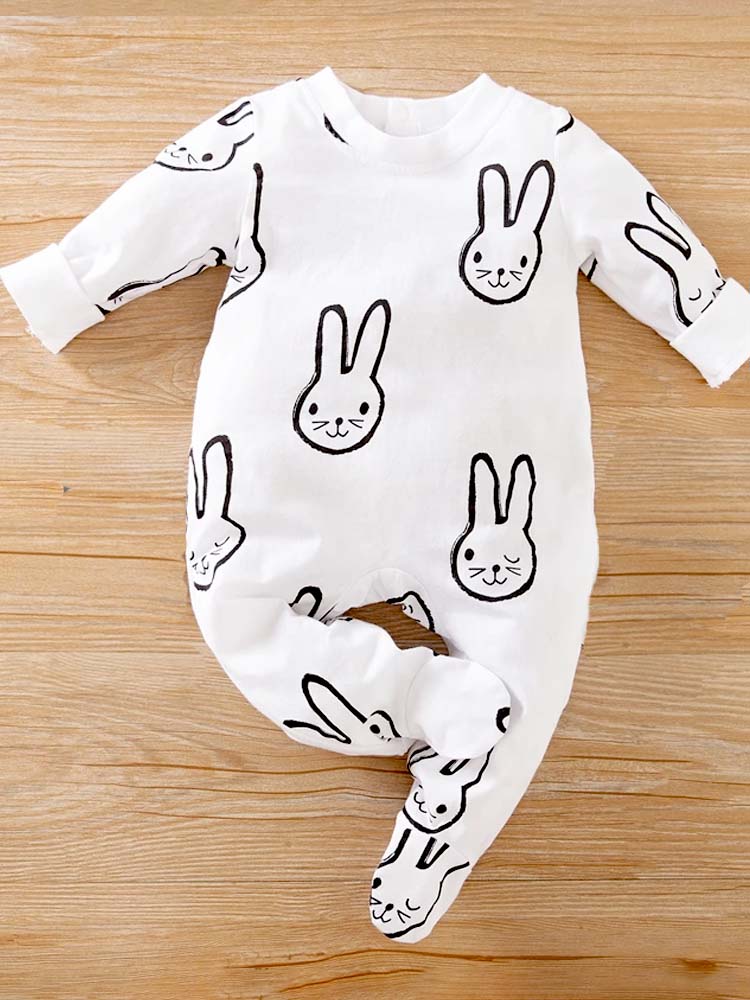 White Baby Sleepsuit with Rabbit Design | Style My Kid