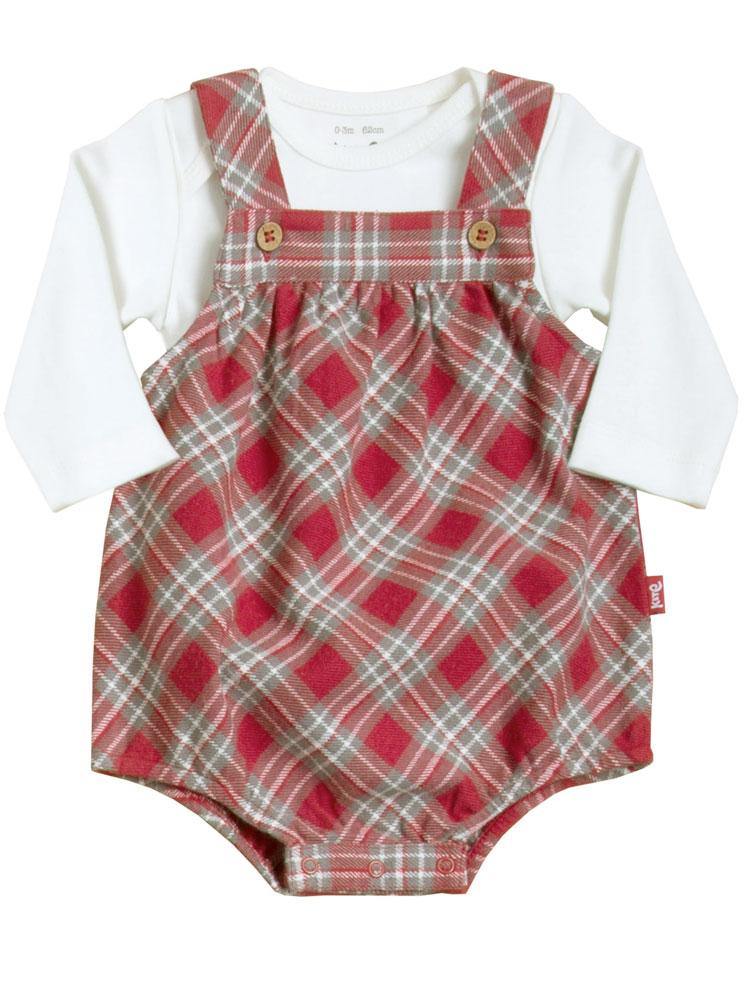 Kite Organic Check Bubble Baby Romper and Cream Bodysuit Set 