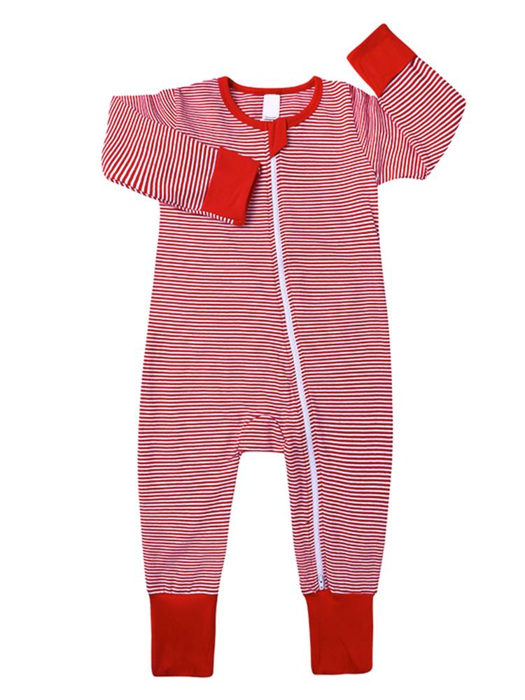 Red and White Striped Baby Zip Sleepsuit | Style My Kid