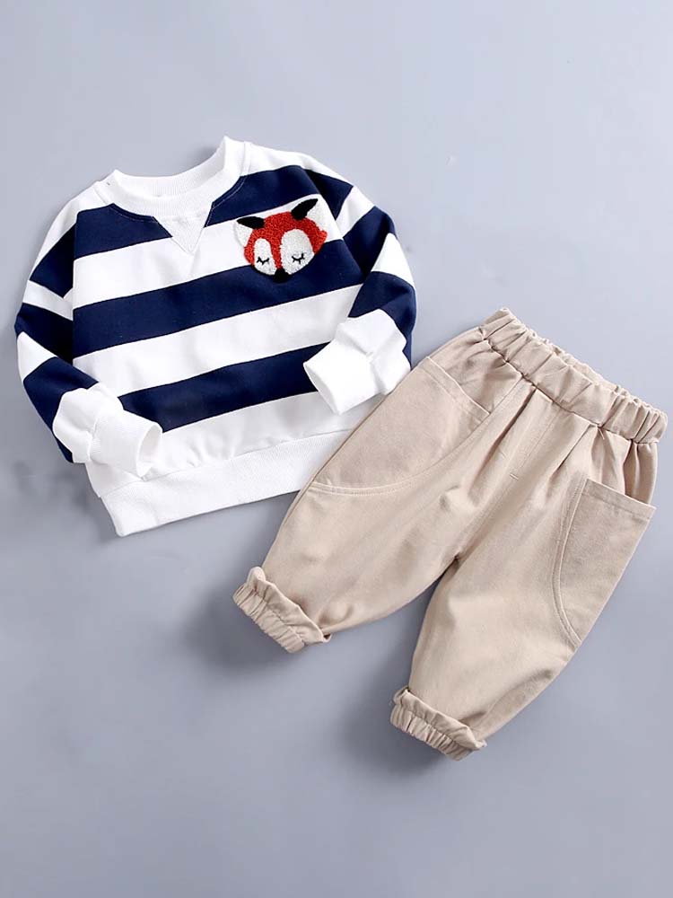 Baby & Toddler Striped Fox Print Sweater & Bottoms - 2 Piece Outfit | Style My Kid