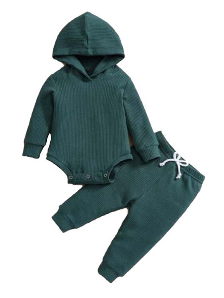 Dark Green Baby Hooded Bodysuit and Bottoms - 2 Piece Outfit | Style My Kid