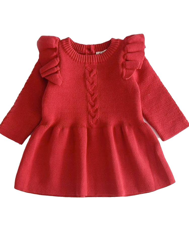 Little Girls Ruby Red Jumper Dress with Frill Design | Style My Kid