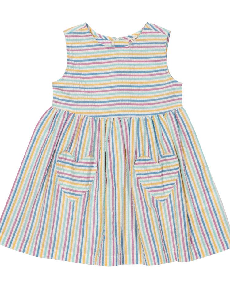 KITE Organic - Girls Seersucker Striped Heart Dress from 0-3 months - Stylemykid.com