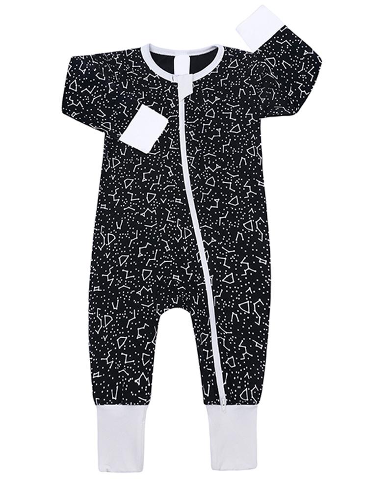 Black and White Night Sky Baby Zip Sleepsuit | Style My Kid