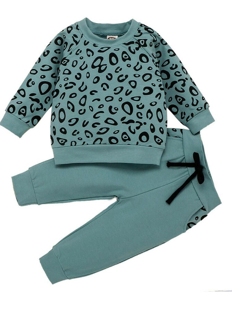 Girls Steel Blue 2 Piece Tracksuit Set - Sweatshirt Top & Bottoms - Animal Print | Style My Kid