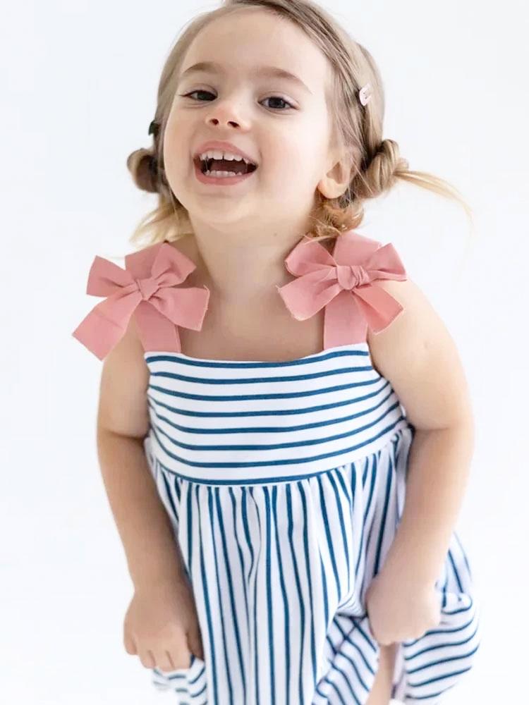 Artie- and striped Strappy Bow Dress Baby and Girl Dress 