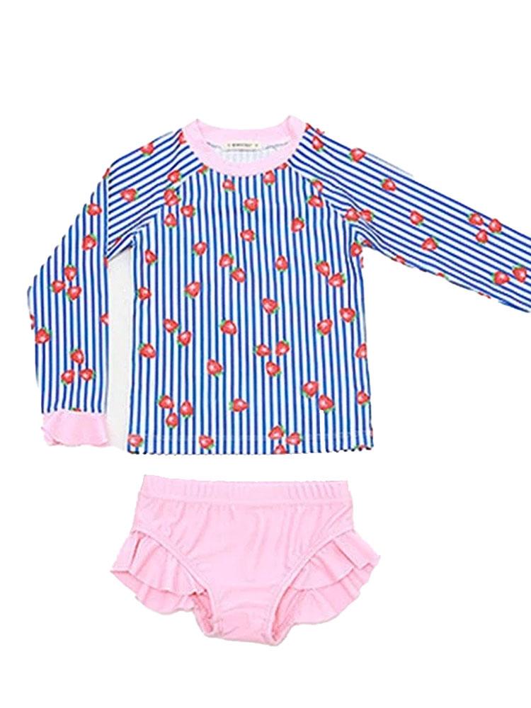 Strawberry Striped Girls Swimming Costume Set | Style My Kid