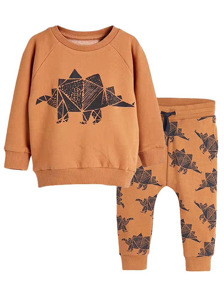 Super Stegosaurus - Dinosaur Print Boys Tan & Black Tracksuit Set | Style My Kid