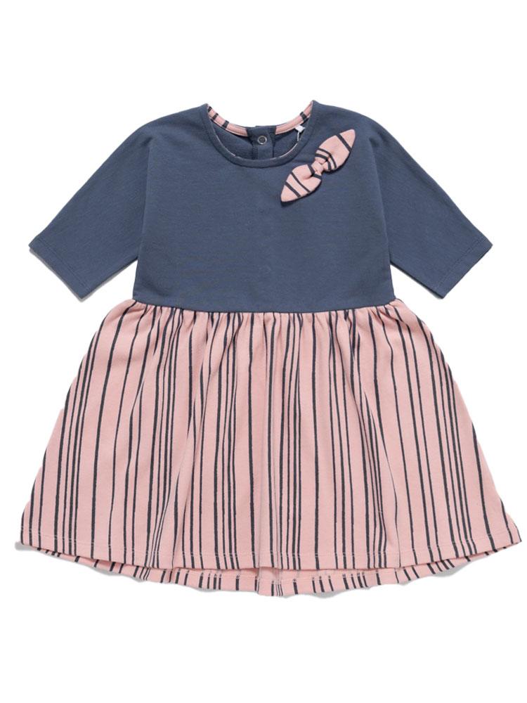 Girls Blue and Pink Dress with Navy Stripes