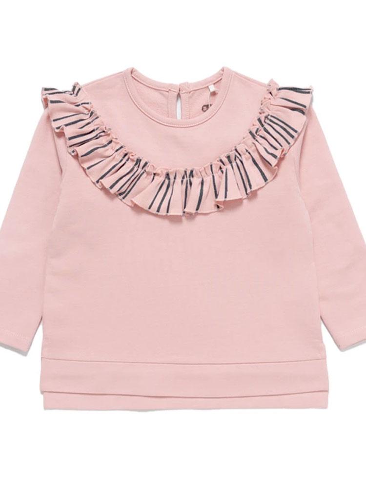 Girls Pink Frill Sweatshirt in Pink and Navy - Super Stripey | Style My Kid