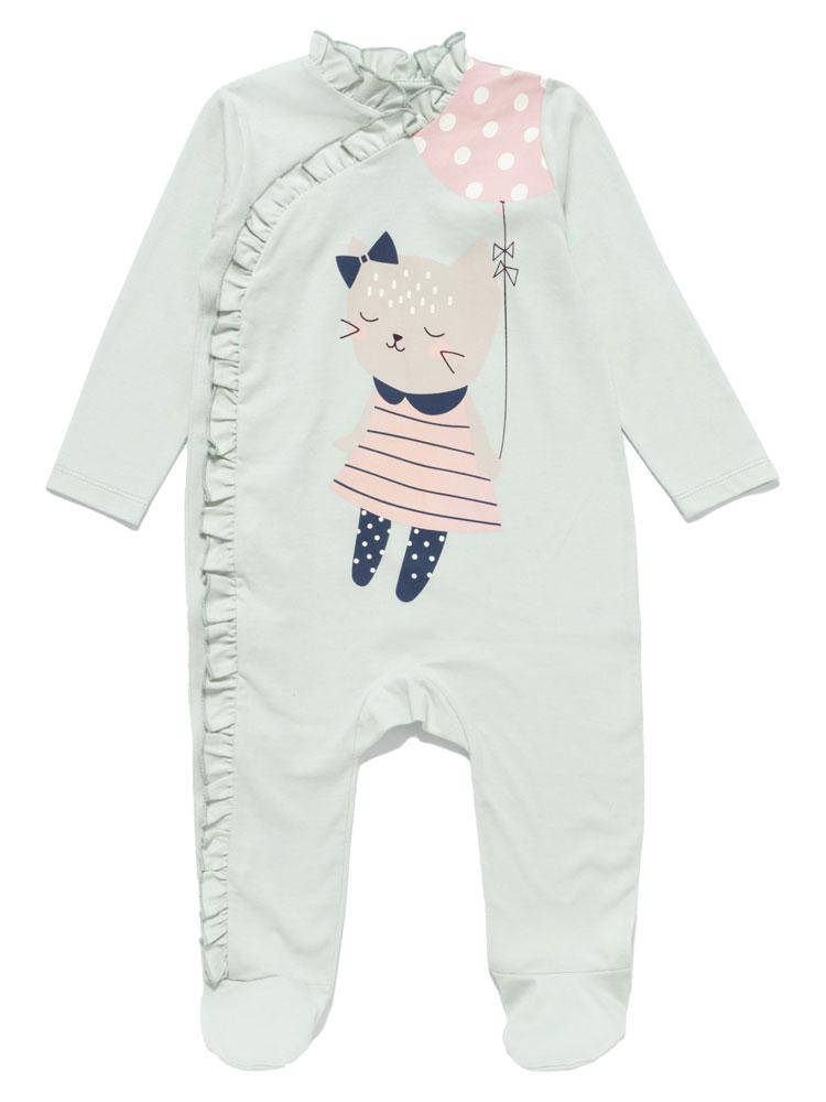 Mint Baby Girl Onesie - Sweet Dreams Kitty 