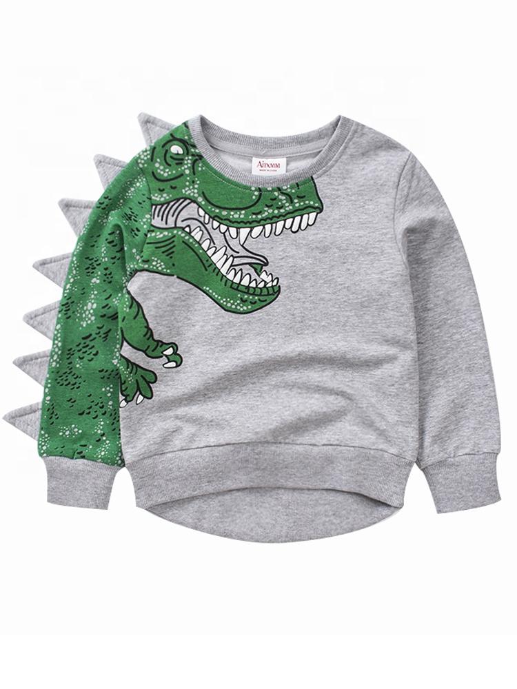 Spikes Out - Boys Roaring Grey and Green T-Rex Dinosaur Sweatshirt | Style My Kid