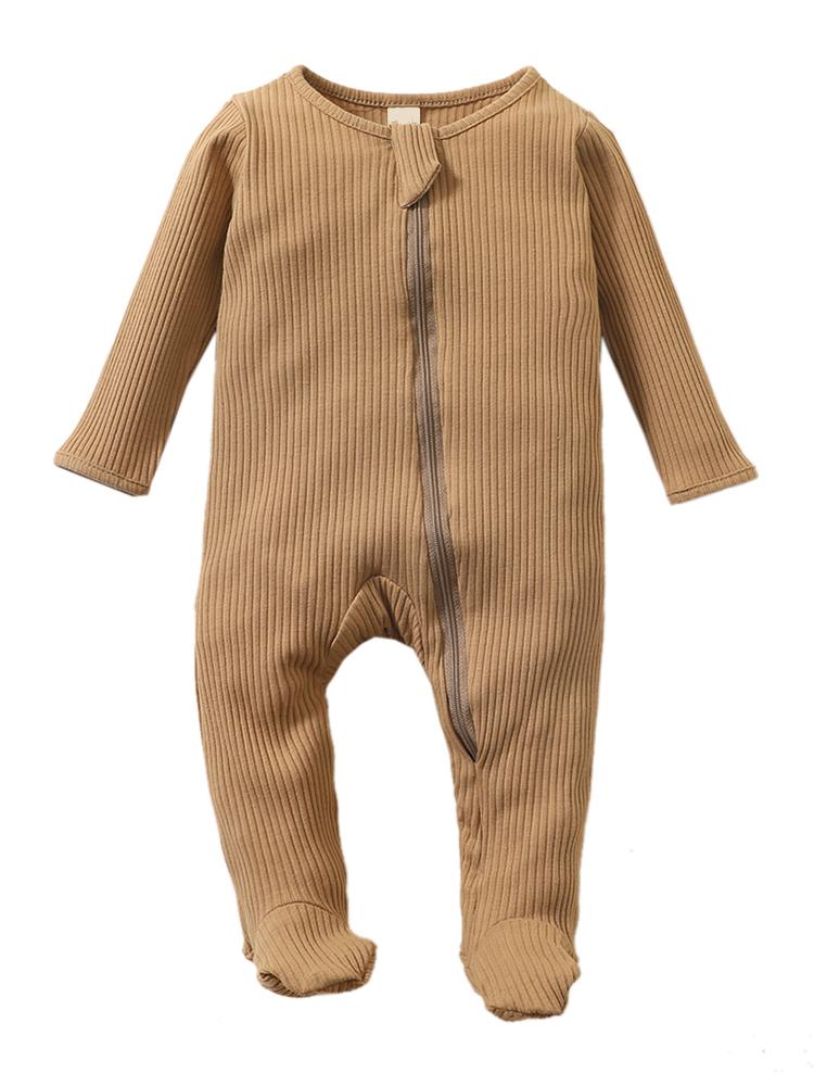 Tan Footed Ribbed Baby Sleepsuit | Style My Kid