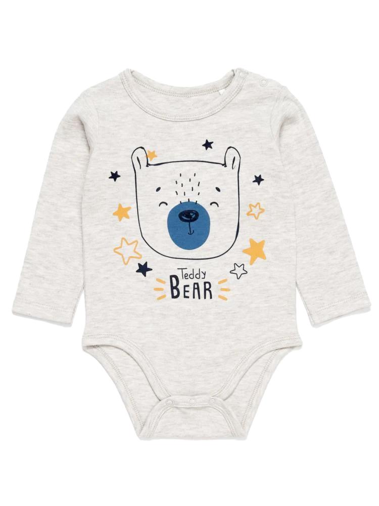 Baby Blue Interlock Bodysuit with Bear Print