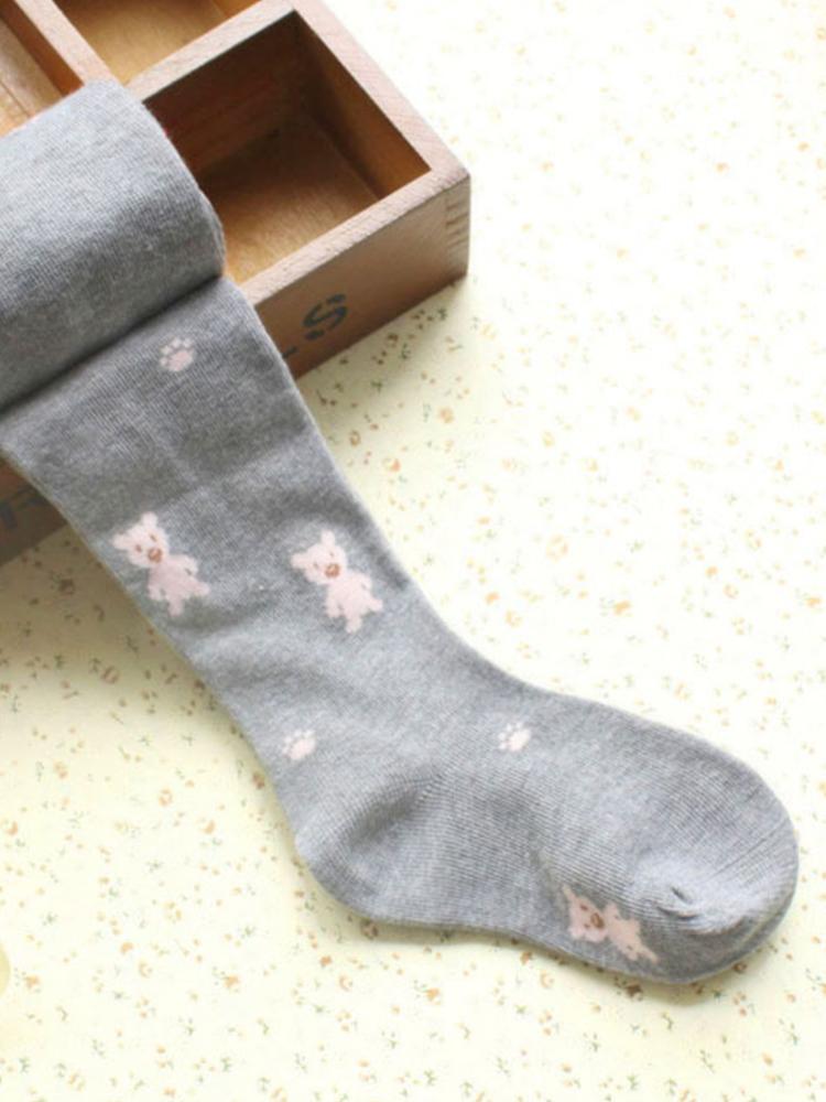 Girls Teddy Bear Tights - Grey | Style My Kid