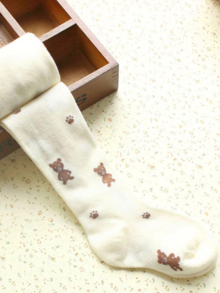 Girls Teddy Bear Tights - Cream | Style My Kid