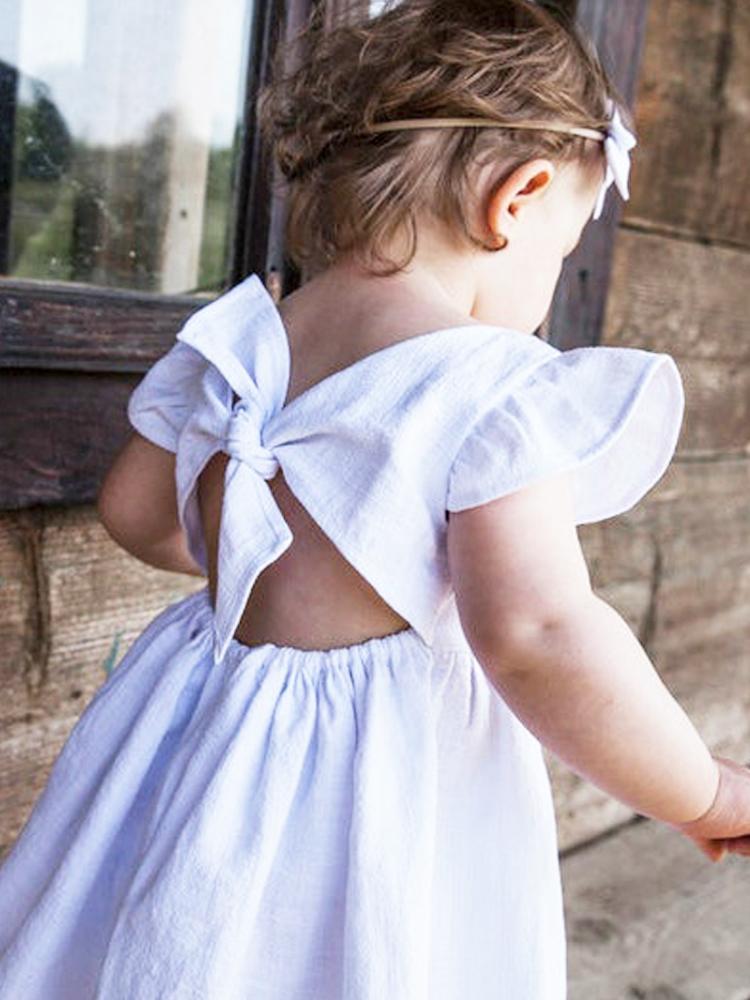 WHITE Tie Bow Back Girls Party Dress | Style My Kid