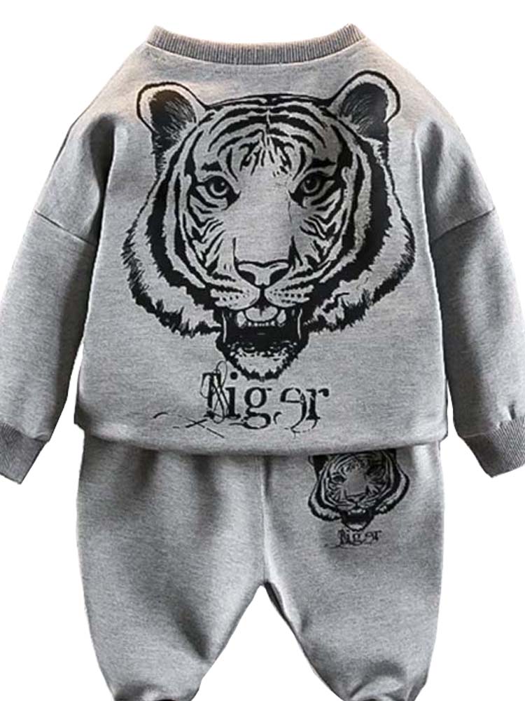 Animal Tiger Print Top & Pants Tracksuit - Kids 2 piece outfit - Grey | Style My Kid