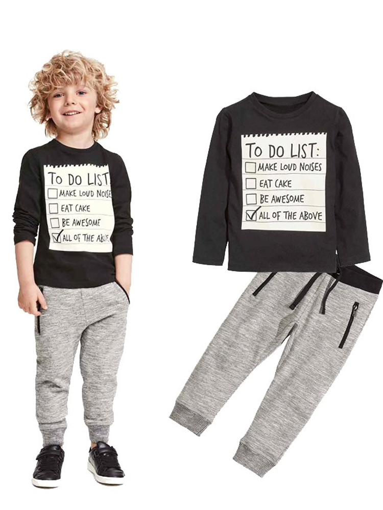 Boys 2 Piece Tracksuit - Sweatshirt Top Bottoms - To Do List Detail 