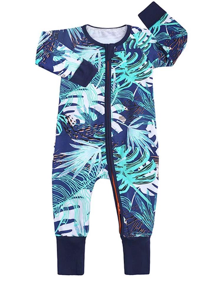 Turquoise Tropical Zippy Baby Sleepsuit Playsuit with Feet Cuffs 