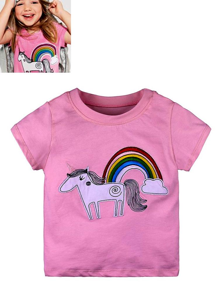 Rainbow Unicorn Girls Pink T-Shirt | Style My Kid