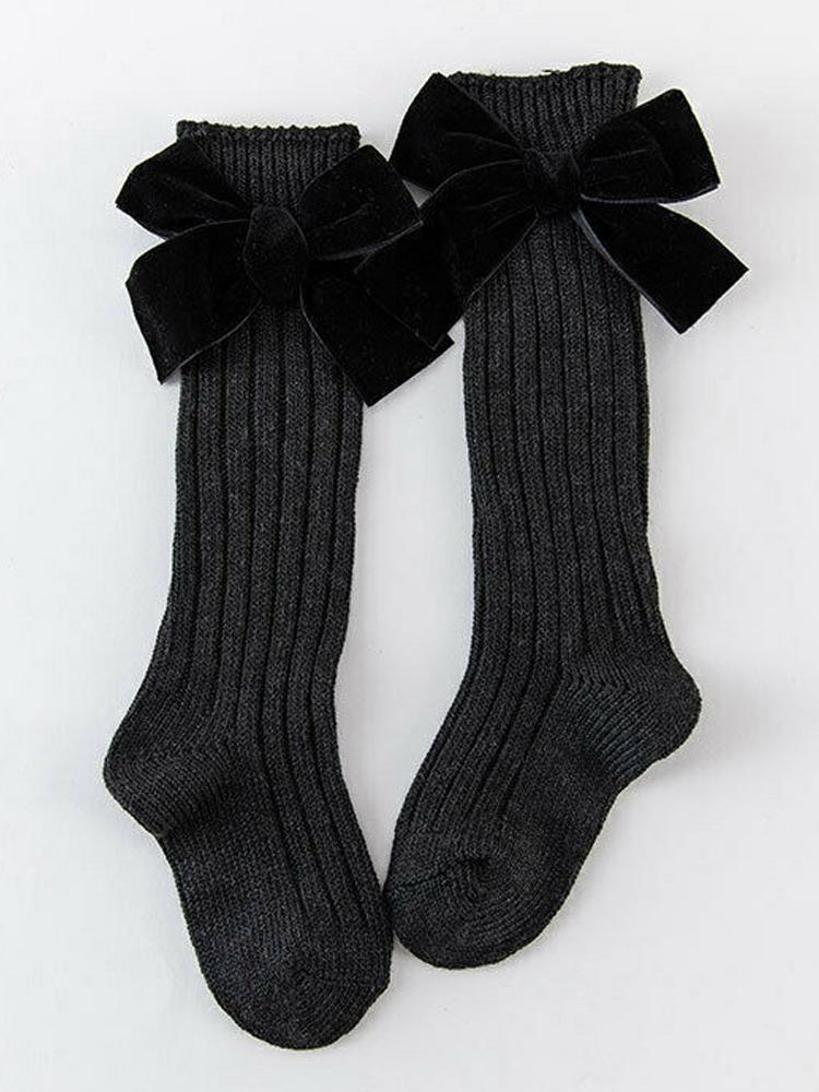 Velvet Bow Girls Long Socks